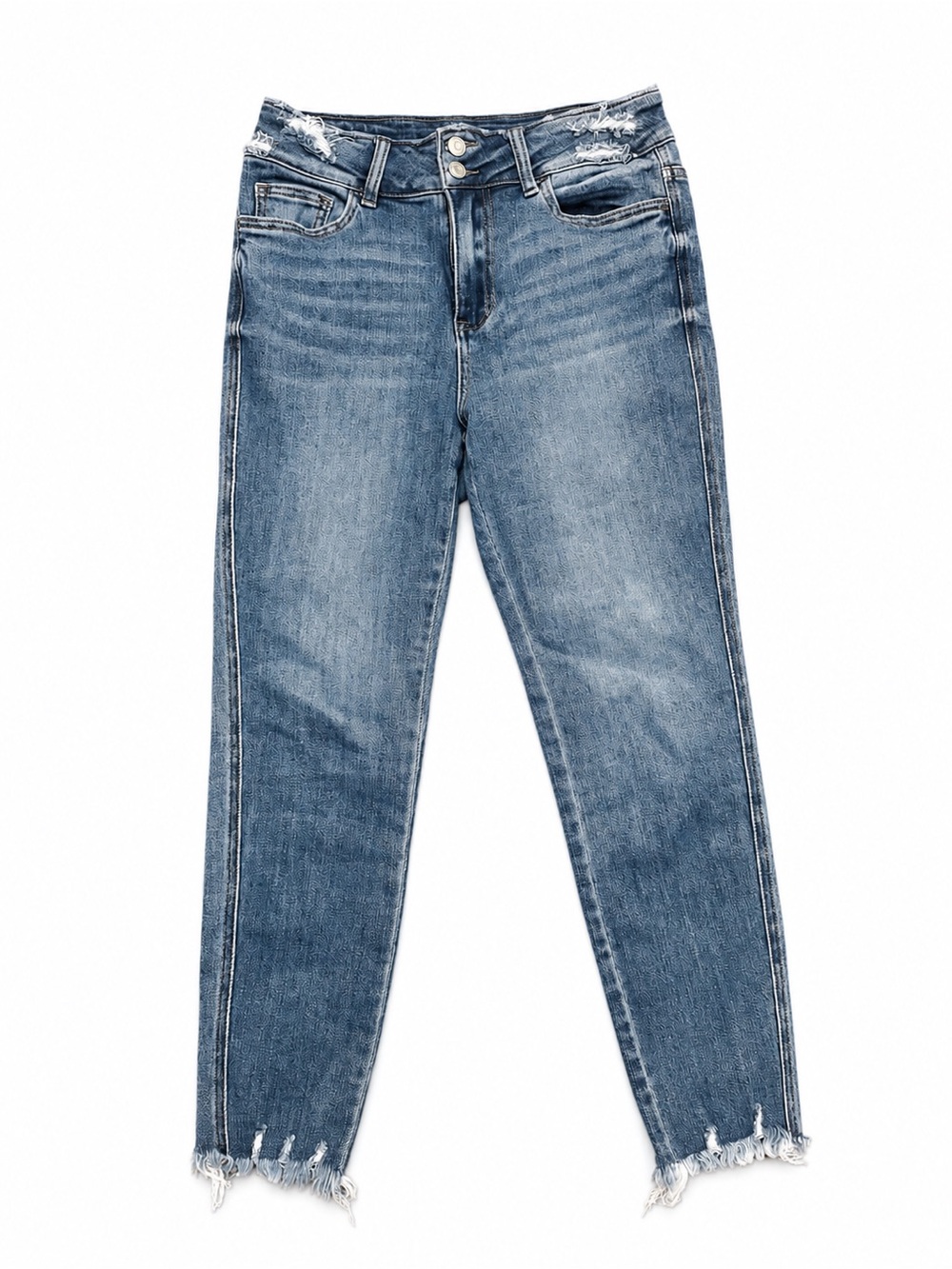 Flying Monkey Distressed Cropped Slim Jeans - Light Blue